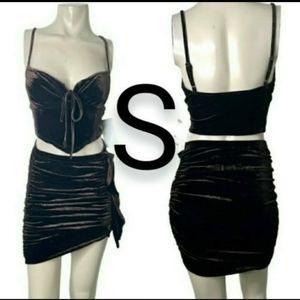 🆕VERY SEXY Brown Velvet Two Piece Top & Skirt Set~SIZE S